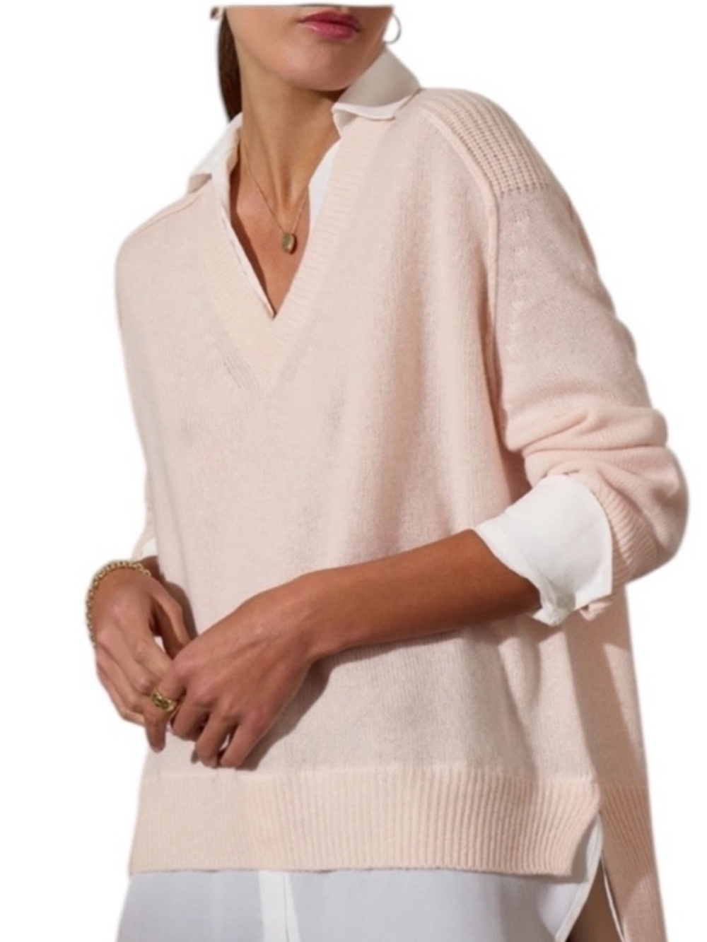 Brochu Walker The Layer Looker Cashmere Blend V Neck Sweater Paloma M - Picture 4 of 14